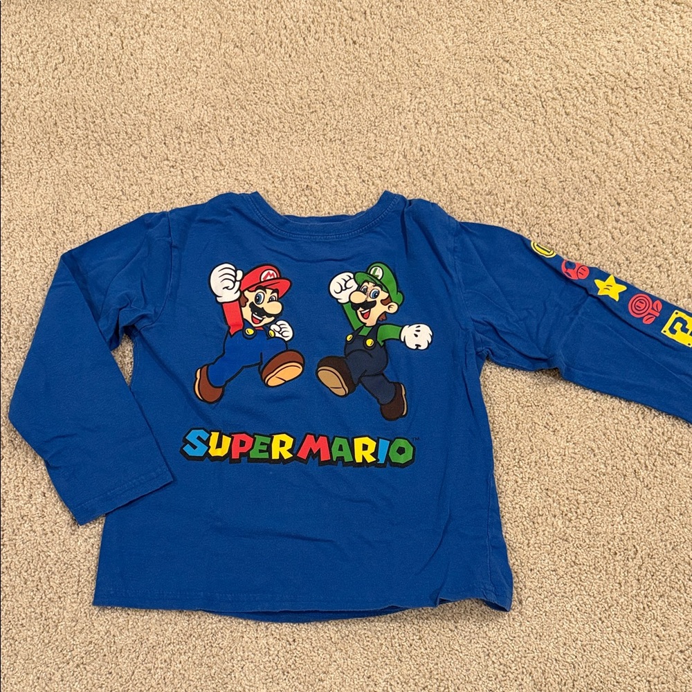 Nintendo Super Mario and Luigi long sleeve blue tee shirt, size 7